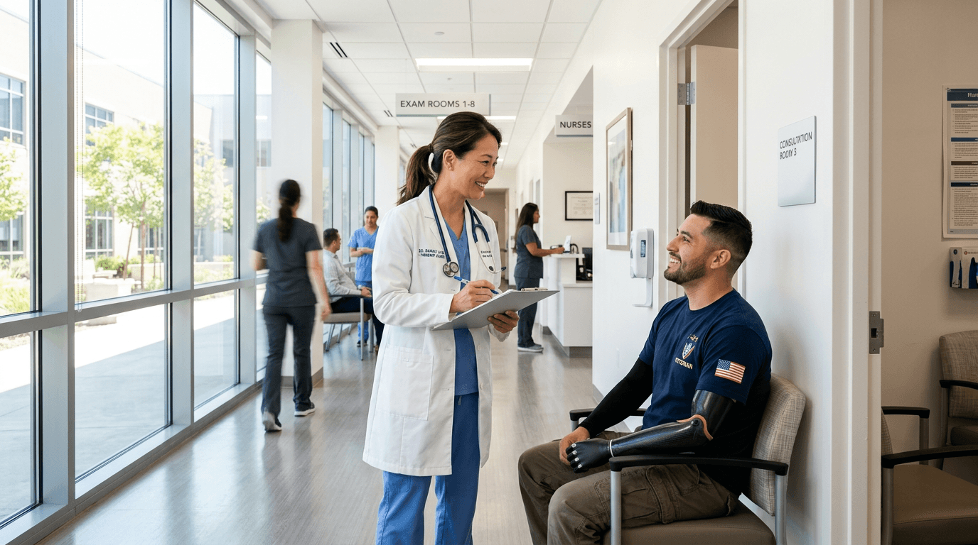 Doctor speaking with a patient in a calm clinic setting